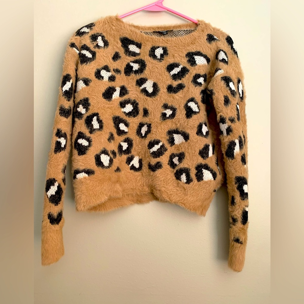 Express Fuzzy Animal Print Sweater XS
